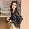 Chaqueta Corta de Piel de Cabra para Mujer Estilo Old Money para Primavera y Otoño, Patrón de Lichi, Cuello Redondo, Chaqueta de Cuero Estilo Chanel