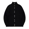 Cardigan de tricô canelado vertical de gola alta de botões único estilo retrô japonês Rumeng para homens, suéter de casal de outono com caimento solto e manga raglã