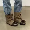 Primer Encuentro Ji Yuan Tou Botas Vaqueras Occidentales con Cordones Estilo Desierto Retro Botas Adelgazantes de Tacón Bajo Botas Cortas de Temperamento para Mujer Mujer
