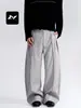 Calças Western Retro Americano Feng Mei para Homens e Mulheres Toque de Luxo Pregas Duplas Silhueta em A Soltas Tridimensionais Casual Saber