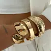 Pulsera Ancha de Metal Moda Transfronteriza Europea y Americana Pulsera de Cara Redonda Geométrico Ovalado Pulsera de Cara Golpeada Lujo Ligero