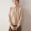 Nuevo cárdigan de punto para mujer Otoño e Invierno con cuello polo 100% cachemira pura, cárdigan básico de manga larga de color liso a la moda