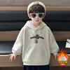 0349 Moletom Infantil Novo Estilo Inverno Crianças Letra Com Capuz Forrado com Lã Roupas Menino Bebê Camada Base Quente