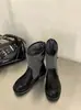 Botas Vaqueras Patchwork Retro para Mujer 2026 Botas de Otoño Hebilla Media Caña Botas de Jinete Tacón Grueso Adelgazantes Botas Fruncidas