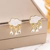 Pendientes de Plata Estilo Coreano Incrustados con Diamantes Nube Gota de Lluvia Nicho Lujo Accesible Pendientes Elegantes de Gama Alta Pendientes Simples Versátiles para Mujer