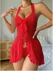 Suprimento de comércio exterior, estilo novo europeu e americano transfronteiriço, vestido de alça sem mangas com fecho frontal sexy de gravata borboleta, bainha ondulada, conjunto de lingerie