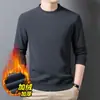 Moletom com Forro de Lã para Homem Gola Redonda Outono Inverno Novo Espesso Quente Casual Manga Longa Camiseta Roupas para Homem Pai