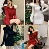 Vestido de Punto Rojo para Mujer de Navidad y Año Nuevo, Primavera, Otoño, Invierno, Vestido Sexy Petite, Falda Bodycon Suéter