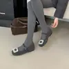 Sapatos Mary Jane Retro de Camurça Cinza com Elevação Interna, Fivela Quadrada com Strass, Forrados com Lã para Mulheres, Novos Sapatos de Algodão Estilo Ballet 2025