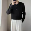 Novo Suéter de Malha de Manga Longa para Primavera e Outono Masculino, Gola Henley, Botonê, Listrado, Estilo Old Money, Business, Atacado de Fábrica Transfronteiriço