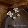 Pendientes de perlas con flores retro francesas, pendientes de moda para viajeros, suaves y elegantes, pendientes de temperamento de alta gama para mujeres