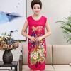Camisón de seda de algodón para mujer, pijama de verano para mujer de mediana edad, vestido sin mangas de algodón artificial, ropa de hogar de flores de posicionamiento de longitud media para madre