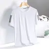 Camiseta de Seda Gelada de Verão Masculina Gola Redonda Secagem Rápida Manga Curta Fina Respirável Manga Meia-Manga Top Moda Esportiva Masculina Solto