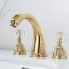 Grifo de latón cristal dorado para bañera de tres piezas grifo para lavabo negro de dos manijas y tres agujeros lavabo de cerámica baño