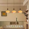 Lámpara colgante de mesita de noche para dormitorio, barra de bar de madera maciza y vidrio estilo retro americano, estilo wabi-sabi, lujo ligero, lámpara colgante pequeña de alta gama para comedor