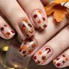 Pegatinas reutilizables para arte de uñas postizas con estampado de hoja de arce color marrón otoño, forma cuadrada, para llevar