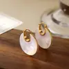 Pendientes de Moda de Doble Cara Estilo Francés de Nácar, Pendientes de Moda de Lujo Ligero para Viajes de Negocios para Mujer, Clips para Orejas Exquisitos y Únicos de Gama Alta
