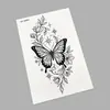 Pegatinas de tatuaje temporales para brazo de flores estilo oscuro en blanco y negro con diseños de mariposa, lobo, tigre, calavera y rosa, impermeables, de larga duración, pegatinas de tatuaje desechables