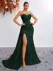 Vestido de Noite Mermaid Sexy de Lantejoulas Sem Alças Cintura Alta com Fenda, Elegante e Sofisticado Vestido de Socialite para Banquetes