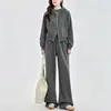 Sudadera Deportiva de Otoño 26, Casual y Relajada, Pantalones de Pierna Ancha Caídos, Conjunto de Mujer con Capucha y Cremallera, Adornado con Plata 32068