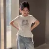 Moda Nova de Verão para Meninas Elegante Ajuste Slim Amigo da Pele Respirável Versátil Borda Franzida Tendência Camiseta de Manga Curta para Crianças Mais Velhas