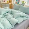 2026 Estilo Coreano Cor Mista Cor Sólida Bicolor Jacquard Algodão Conjunto de Quatro Peças Capa de Edredom Individual Lençol de Cama Fronha Simples Amigo da Pele Liso