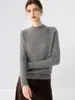 Novo suéter de cashmere puro para outono e inverno com gola de renda, corte justo, versátil, quente, de manga comprida, camada base de tricô