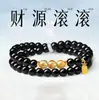 Pulsera de Obsidiana y Aguamarina de Doble Vuelta para Hombres y Mujeres, Hidratante, Atracción de Riqueza, Trae Suerte, Pulsera de Calabaza de Cristal de Una Sola Vuelta