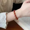 Anillo de Ágata Roja Natural Cereza Cristal Blanco Moda Dulce Cuerda Elástica Anillo de Dedo Simple Lindo Apilable Joyería de Mano para Mujer