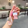 Novo Chaveiro de Corda com Contas de Ursinho Flocado com Gradiente Arco-Íris Figura de Desenho Animado Tridimensional Macio Fofo Coração de Menina Pingente de Bolsa
