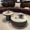 Mesa de centro redonda de ardósia designer para sala de estar, adequada para casas pequenas, luxo leve moderno, minimalista, de alta qualidade, novo estilo de mesa de chá pequena
