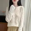 Caída crujiente verano lana ganchillo cuello redondo versátil nuevo 10 para ir al trabajo huesudo temperamento top hueco beige