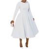 Comércio Exterior Transfronteiriço Roupas Europeias e Americanas Amazon Novo Cor Pura Gola Redonda Manga Longa Vestido com Recorte nas Costas