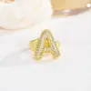 Anillo de Apertura Ajustable con Letra de Globo Gordito Más Vendido Transfronterizo 26 Letras Inglesas Anillo de Circonita Diamante