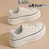 Zapatillas deportivas blancas de cordones de piel de vacuno de capa superior para mujer, zapatillas casuales deportivas finas y transpirables de verano, zapatos planos versátiles de suela gruesa