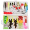 Set Mixto de Señuelos de Pesca de 107 Piezas con Señuelos Suaves de Cola en T y Cola Rizada para Pescar Lubina, Lucio y Trucha, Gusanos Suaves, Señuelos Spinner y Señuelos de Rana