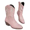 Botas de Caballero de Tacón Medio Bordadas Estilo Británico para Mujer Otoño 2026, Comercio Exterior Botas de Media Pantorrilla Retro de Tacón Grueso con Corte en V Tallas Grandes, Wish