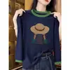 Camiseta longa da moda e estilosa estilo coreano com cores contrastantes na gola e nos punhos, top casual versátil feminino, Outono 2026