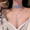 Sexy Estilo Puro Lujo Ligero Cadena Larga de Clavícula con Borlas Múltiples Totalmente Diamantada Moda Exquisita Elegante Collar con Sentido de Alto Nivel