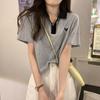 Playera Polo de Verano con Cuello en V Camiseta de Manga Corta para Mujer 2025 Nueva Holgada Casual Versátil Look Adelgazante Camiseta Top de Corazón