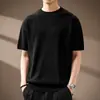 Camisa de Punto de Manga Corta para Hombre con Textura Estilo Old Money Italiano, Nueva Colección de Otoño, Camiseta Versátil de Manga Media con Cuello Redondo, Corte Holgado