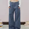 Pantalones casuales azules de trabajo estilo retro americano, unisex, diseño 2026, únicos y elegantes, corte holgado, pantalones de pierna ancha versátiles