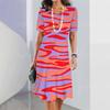 Vestido Feminino Estampa Degradê Elegante Casual Gola Redonda Manga Curta Vestido de Verão Moda Feminina