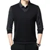Camiseta de Manga Larga para Hombre de Primavera y Otoño Casual de Negocios Cuello Polo Falso de Dos Piezas Camiseta Base Holgada para Hombre de Mediana Edad