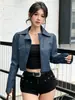 Jaqueta de lapela cool e chique estilo americano com um toque de alta moda para mulheres, adequada para o trajeto, jaqueta curta retrô para mulheres baixinhas