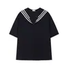 Mtlclothes Roupa Masculina Estilo College Retro Gola Azul Marinho Cor Contrastante Elegante Listrado Versátil Casual Terno Tendência