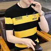 Camiseta de Manga Curta Respirável de Seda de Gelo Ultrafina Transfronteiriça Camiseta Listrada de Manga Meia-Manga de Verão para Homens Jovens e de Meia-Idade Moletom Masculino