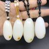Pingente de jade branco afegão semente de gelo pedra original pingente gota d'água cor de leucorreia suet com corrente para suéter