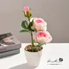 Rosa de Tres Cabezas Pequeño Bonsái Flor Artificial Decoración del Hogar Flor Artificial Boda Interior Pequeños Adornos Planta Verde Artificial Planta en Maceta