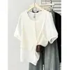 Falso Dos Piezas de Manga Corta para Mujer Talla Grande Verano Nuevo Elegante Chaleco Calado Camiseta Empalmada Top para Chicas Talla Grande 0242